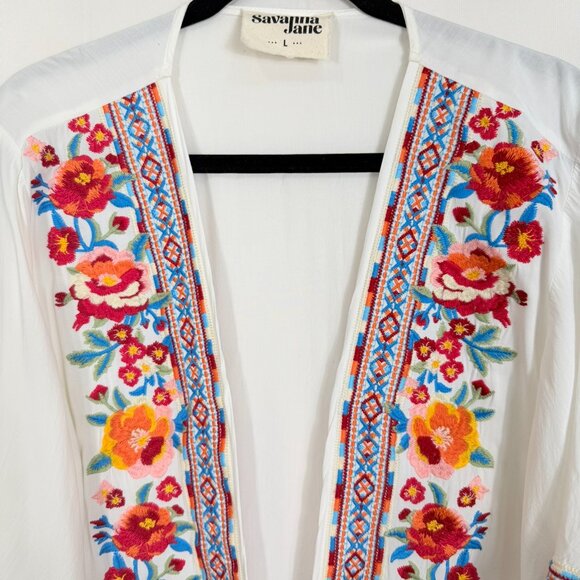 Savanna Jane Embroidered Kimono Size L White - Picture 2 of 8